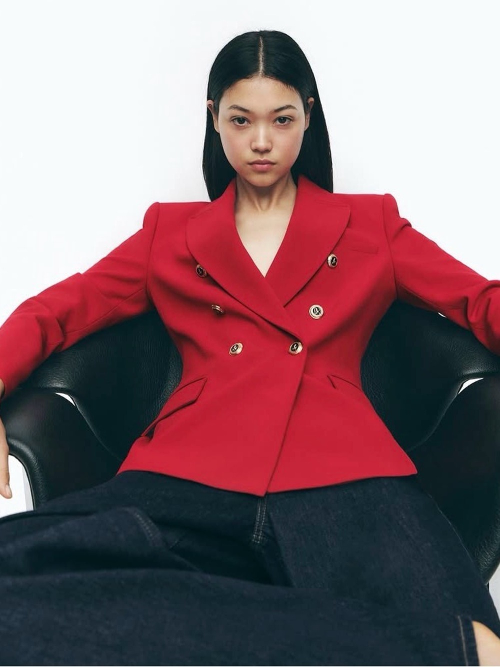 Zara Tailored Double-Breasted Blazer (Ref. 8634/599) in Mid-Red. Size S